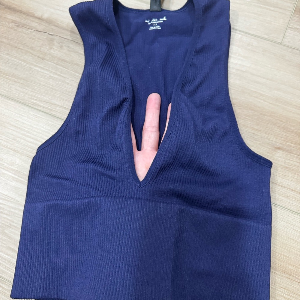 Urban Outfitters Out From Under Dark Blue Deep Plunge V-Neck Ribbed Tank - Picture 2 of 6